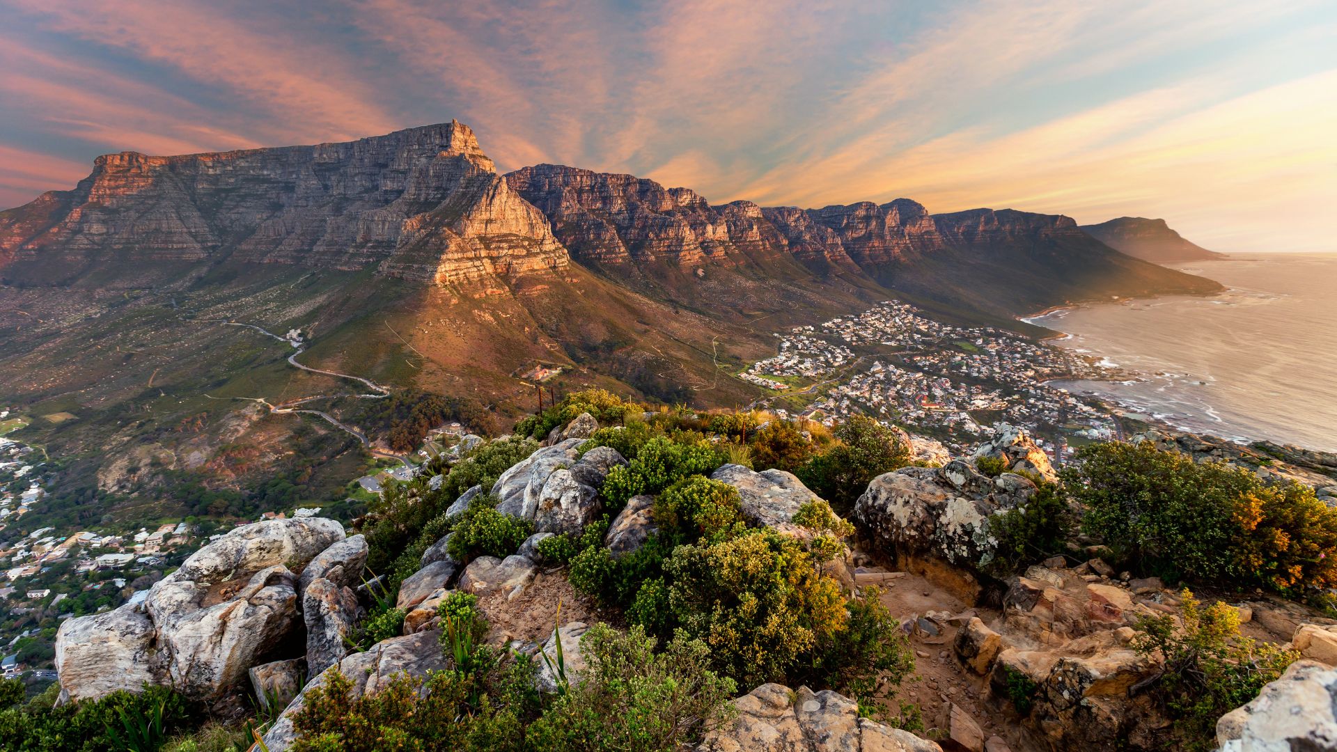 Table Mountain Capetown, South Africa at sunset
